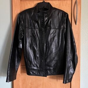 Black Leather Jacket   Satin Lined   Like New   Women's Small